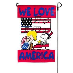 We Love America SNOOPY PEANUTS GANG Garden Flag12"x 18"Piano Music Schroeder?NIP
